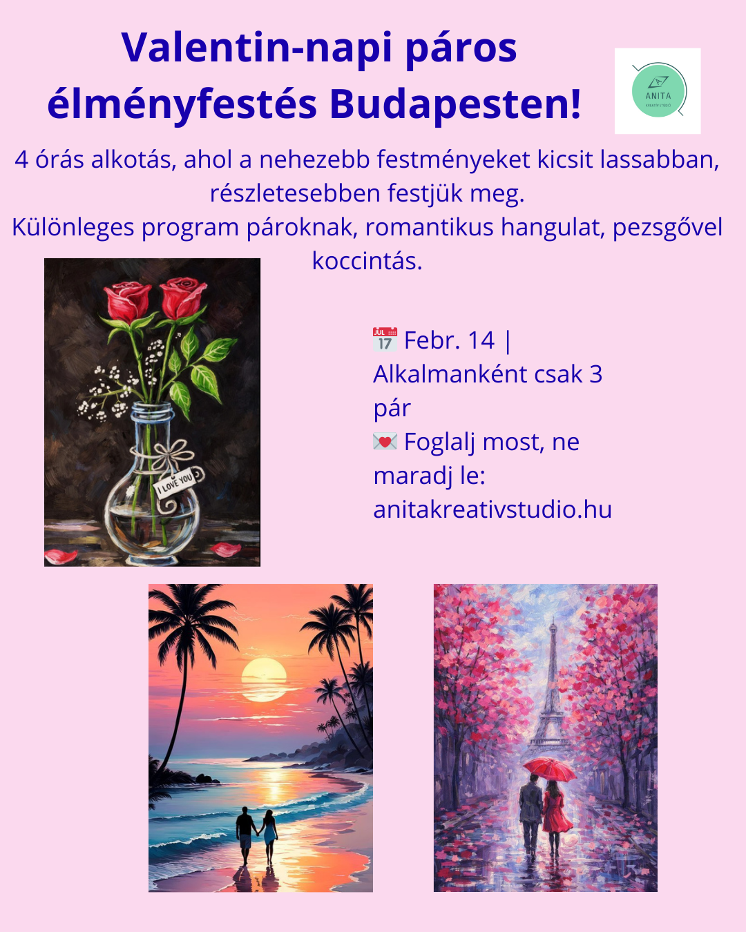 Valentin-napi páros élményfestés – 4 órás alkalom, haladó festmények